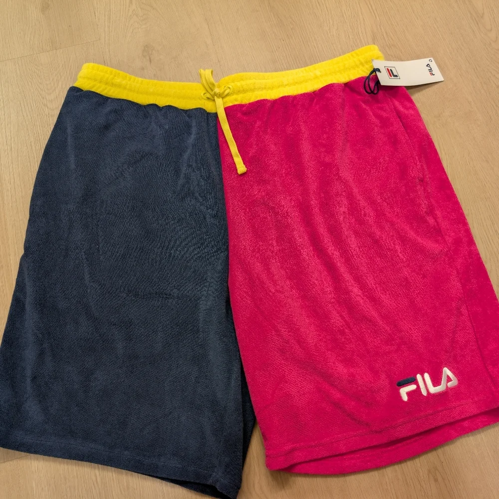 XL NWT FILA Analu Terry Polo & Kalili Shorts Towel Cloth Pink Blue Yellow